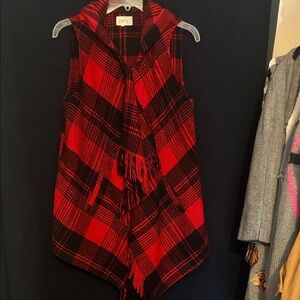 Jolt Red and Black Plaid Hooded Vest